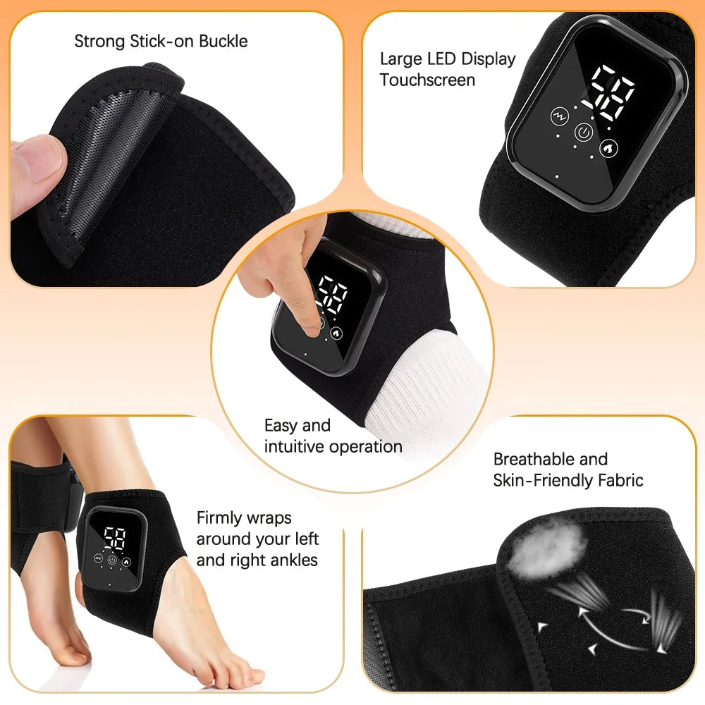 Ankle Heated Massager, Ankle Heating Pad, Cordless Ankle Heated Brace with 3 Heat & 3 Vibration Modes, 15Min Auto Shut-Off, Adjustable Strap for Ankle Relaxation