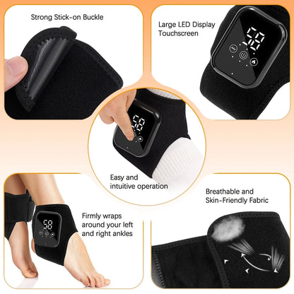 Ankle Heated Massager, Ankle Heating Pad, Cordless Ankle Heated Brace with 3 Heat & 3 Vibration Modes, 15Min Auto Shut-Off, Adjustable Strap for Ankle Relaxation
